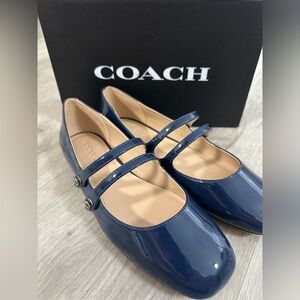 COACH Women's Winley Double Buckle Mary
Jane Ballet Flats— Navy